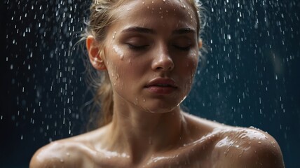 Obraz premium The girl's face in the shower