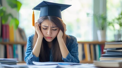 27 Young professional with student loan debt paperwork, education debt concept