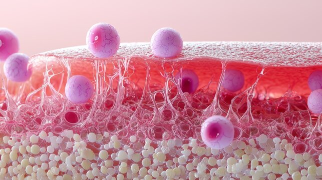 A close-up view of the skin's surface, showing the outermost layer of dead skin cells (stratum corneum) and the active cell renewal in the stratum basale below.