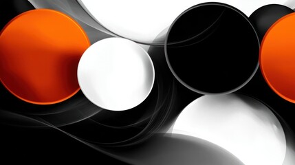 Abstract composition featuring circular shapes in contrasting colors and smooth flowing lines.
