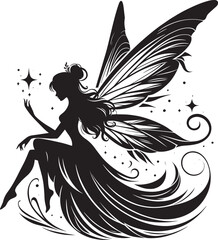 Beautiful little fairy Silhouette illustration isolated on a white background