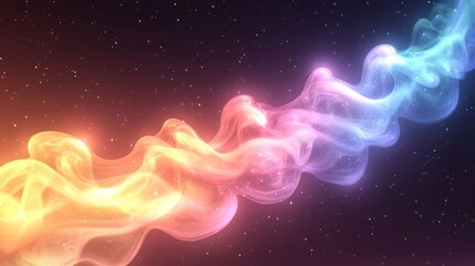 Fototapeta premium A colorful, ethereal wave of light and smoke against a starry background, suggesting cosmic themes.