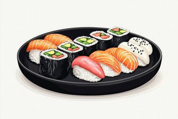 Assorted Sushi on a Black Plate