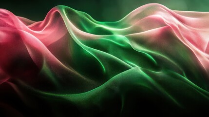 Obraz premium Abstract wave-like forms in red and green, creating a fluid, ethereal visual effect.
