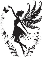 Beautiful little fairy Silhouette illustration isolated on a white background