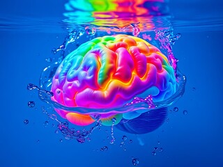 Vibrant multicolored brain floating in water