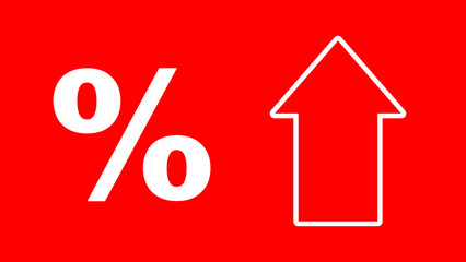 Increasing concept. A line drawn upward arrow paired with a percentage symbol, set against a vibrant red backdrop. For growth, progress, and success.