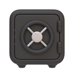 Black safe vault featuring a round combination lock, symbolizing security, protection, and safeguarding valuable items. 3D render illustration
