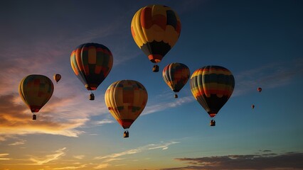 Silhouettes of Hot Air Balloons at Sunrise: Vibrant Morning Sky with Peaceful Balloons Floating