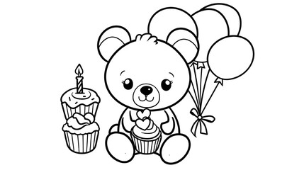 Fototapeta premium Cute teddy bear holding cupcakes
