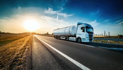 Fuel truck transporting fuel on highway with safety focus 