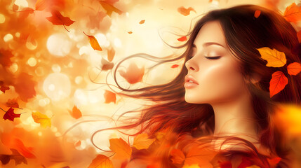 Ethereal Autumn Bliss: A Beautiful Woman Embracing the Wonders of Fall in a Dreamy Setting