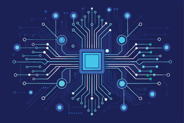 thin circuit trace lines in blue on a dark technology .eps vector illustration.
