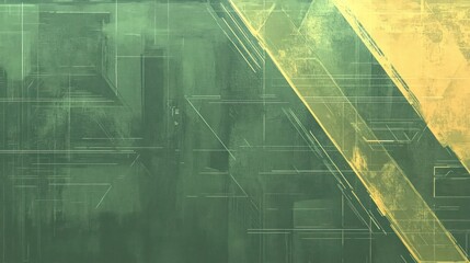 Obraz premium Abstract green and yellow geometric design with a textured background.