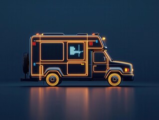 AI-powered ambulance with advanced real-time diagnostics, glowing sensors monitoring patient vitals in real-time