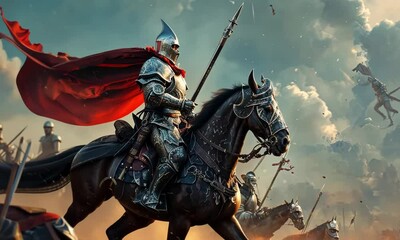 A knight on horse is riding in a battle with other knights Video