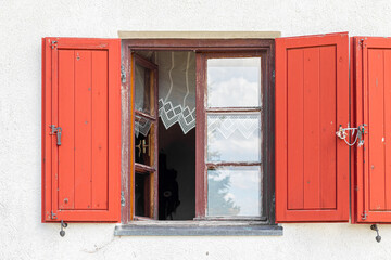 Red wooden window