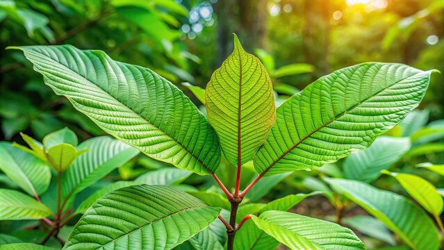Green leaf background with kratom tree and dark plant leaves