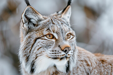 Naklejka premium Close-up portrait of a lynx in winter.