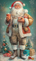 Vintage santa claus with cap.