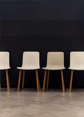 Minimalist White Chairs in a Row Against Dark Background