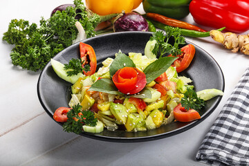 Vegetarian green avocado salad with basil