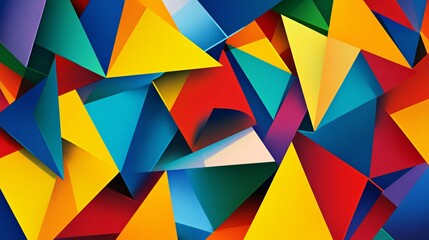 Colorful Abstract Art with Overlapping Geometric Triangles and Shapes