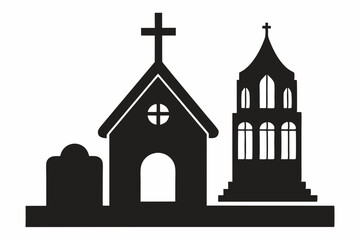Church silhouette, tombstone vector illustration, tombstone silhouette

