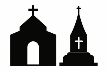 Church silhouette, tombstone vector illustration, tombstone silhouette

