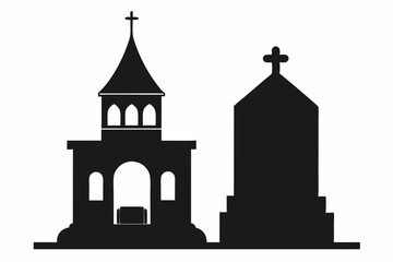 Church silhouette, tombstone vector illustration, tombstone silhouette

