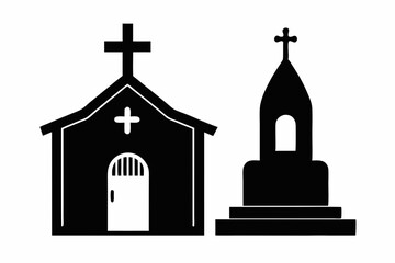 Church silhouette, tombstone vector illustration, tombstone silhouette

