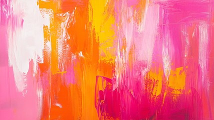 Dynamic Abstract Painting With Vibrant Pink and Orange Hues