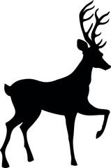 Black silhouette of reindeer isolated on transparent background. Vector illustration