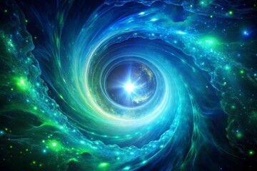 Obraz premium Description: A stunning deep blue vortex surrounded by radiant emerald green highlights, shining bright with a spark of creativity.