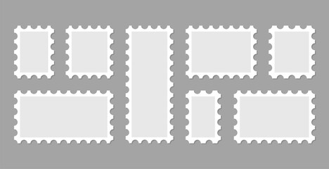 Postage stamp blank template collection. Letter stamps with perforated edges.