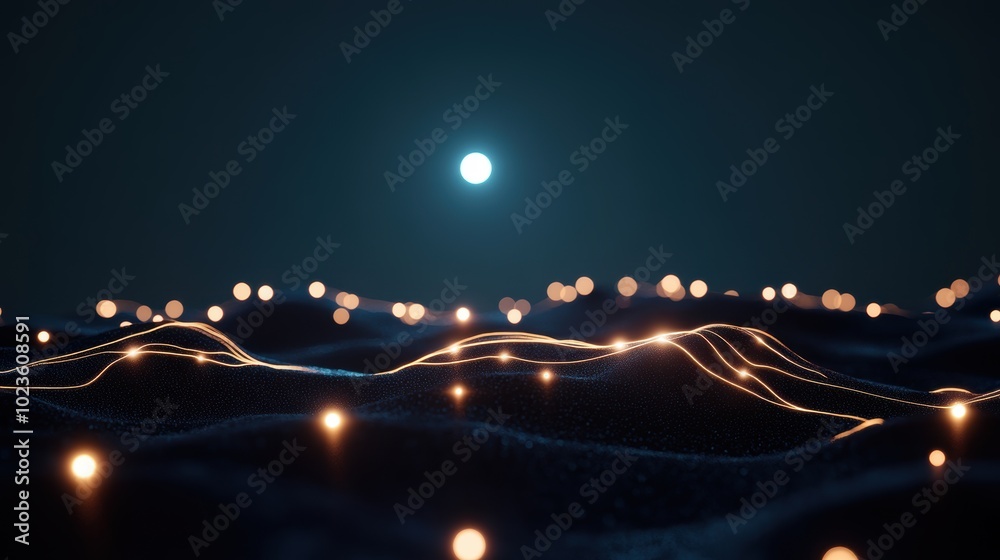 Poster a digital landscape with glowing lines representing neural networks, signifying the complex algorith