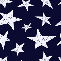 Hand drawn star seamless pattern. Stars with grande texture.