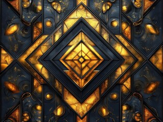 vector abstract art deco pattern in luxurious golden tones, featuring geometric shapes and swirls, embodies a vintage aesthetic perfect for glamorous designs and gatsby-inspired themes