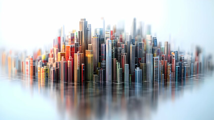 3D Glossy Barcode Transforming into Cityscape of Discounts - Close Up Zoom Out of Price Tags and Symbols Representing Urban Landscape of Savings on White Background