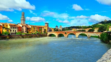 Verona - Italy - View of the Ponte Pietra