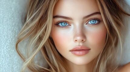 Close-up of woman with blonde hair and blue eyes