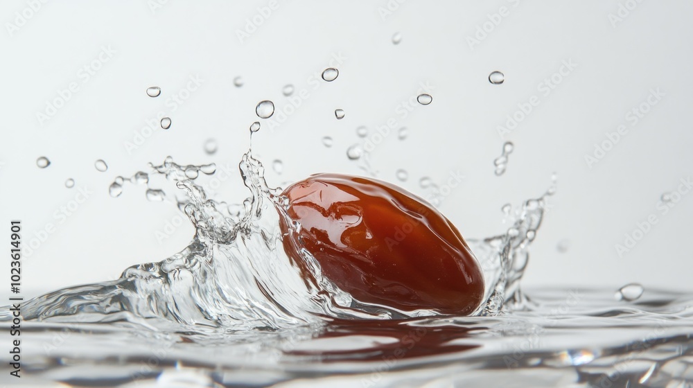 Poster a single date fruit splashing into water