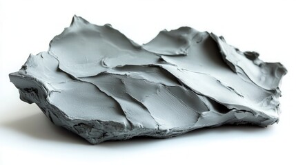 A close-up shot of a gray clay mask isolated on a white background.