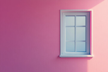White window on color wall background with copy space