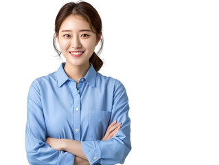 Oriental business woman smiling on white background