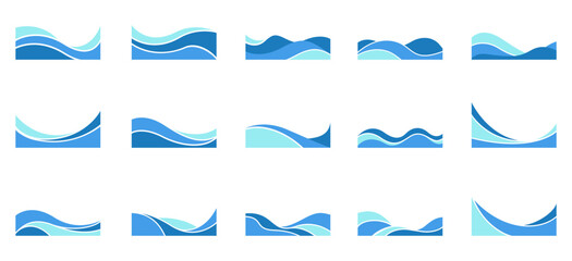 Modern Blue Wave Abstract Shape Border and Corner Frame Vector Set Collection. Decorative Elements Corners, Borders, and Frames. Elegant Shape for Banners, Certificates, Invitations, and Covers Design