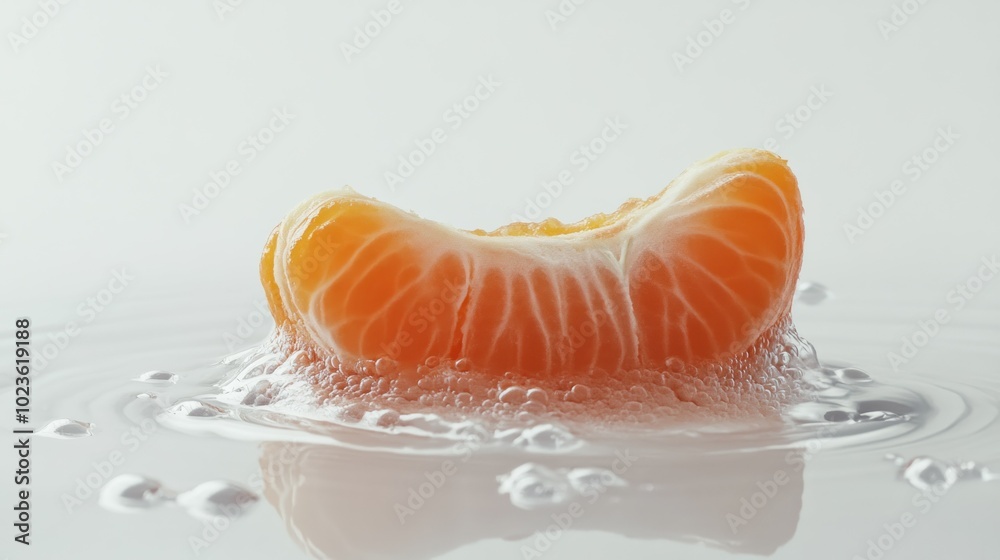 Aufkleber a single slice of orange floating in a white liquid with bubbles