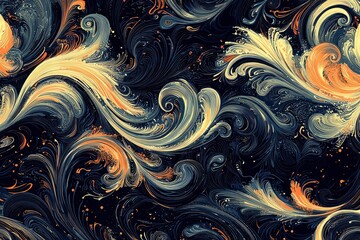 Abstract Swirling Pattern with Golden Hues on Black Background