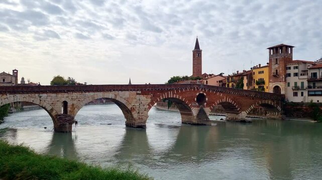 Verona - Italy - Ponte Pietra overcast sky