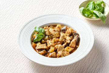 vegetable stew with chicken, sweet potato, eggplant and zucchini